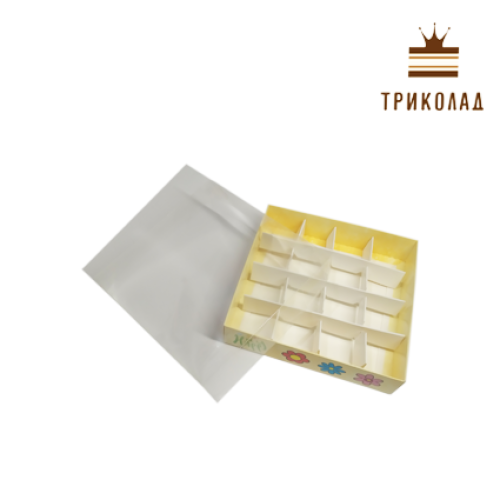 Коробка для 16 цукерок з прозорою кришкою 