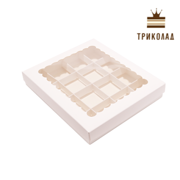 Коробка для 16 цукерок біла з вікном 200 * 170 * 30 мм, 3 шт