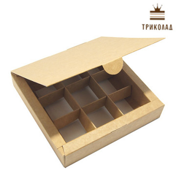 Коробка для цукерок 9 шт. 15*15*3 см крафт, 3 шт.