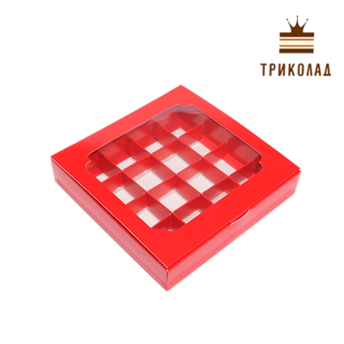 Коробка для цукерок 12 шт. з вікном 20*15,6*3 см, червона, 3 шт.