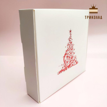 Ялинка. Коробка біла з червоним тисненням 200 х 200 х h50 мм, LP, Україна, набір 3 шт.