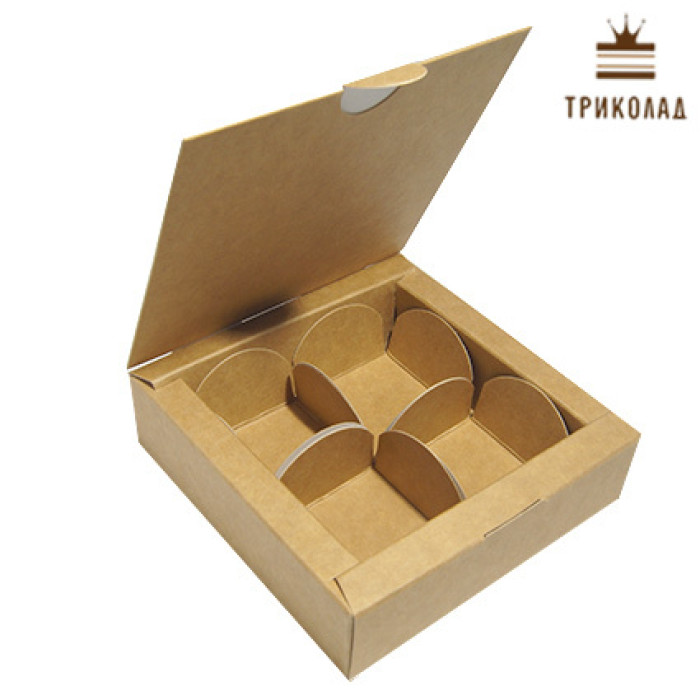 Коробка для 4 цукерок 11,2*11,2*3 см крафт, 3 шт