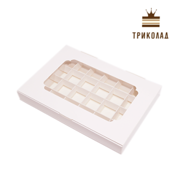 Коробка для 24 цукерок біла з вікном 270*185*30 мм, 3 шт.