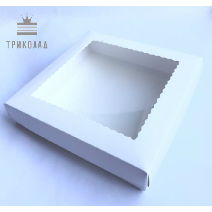 Коробка для пряників з вікном 15*15*3 см, біла дрібна хвиля, 3 шт. Коробка для пряників з вікном 15*15*3 см, біла дрібна хвиля, 3 шт.