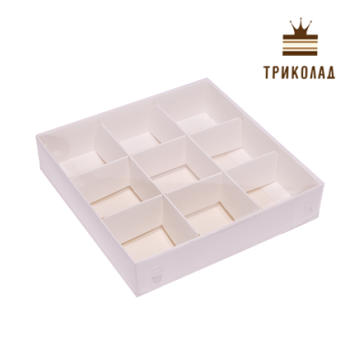 Коробка для цукерок 9 шт біла, 15*15*3 см, з кришкою ПВХ, 3 шт