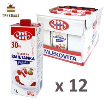 Вершки тваринні Deserowa Smietanka Mlekovita 30% (ящик 1 л х 12 шт.)