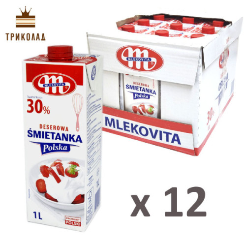 Вершки тваринні Deserowa Smietanka Mlekovita 30% (ящик 1 л х 12 шт.)