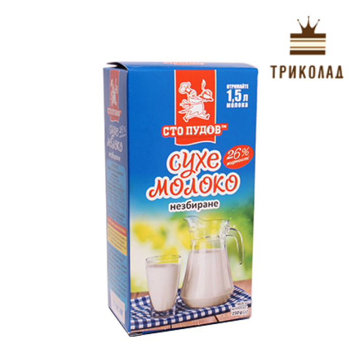 Цільне сухе молоко 26% ТМ Сто пудів, 150 г (коробка) Цільне сухе молоко 26% ТМ Сто пудів, 150 г (коробка)