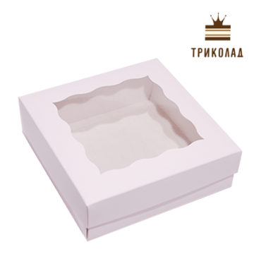 Коробка для зефира и эклеров 15*15*5 см, белая, окно-волна, 3 шт