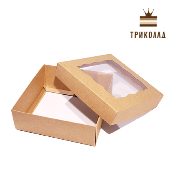 Коробка для зефіру та еклерів 15*15*5 см крафт, вікно-хвиля 3 шт. Коробка для зефіру та еклерів 15*15*5 см крафт, вікно-хвиля 3 шт.
