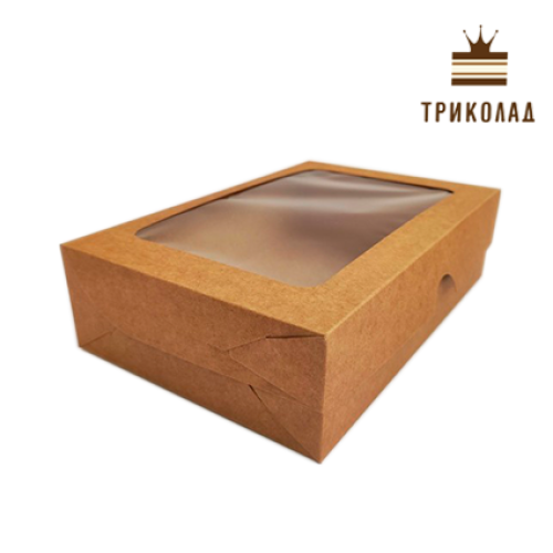 Коробка для еклерів з вікном, крафт 225*150*60 мм, LP, 3 шт.