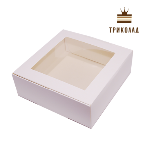 Коробка для зефіру з вікном, 20*20*7 см, біла, 3 шт.