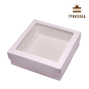 Коробка для зефіру та еклерів, 15*15*5 см, біла з вікном, 3 шт.