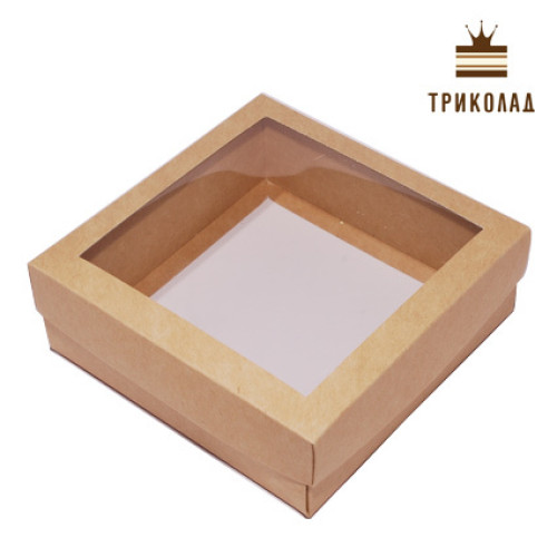 Коробка для зефіру та еклерів, 15*15*5 см., крафт з вікном, 3 шт.