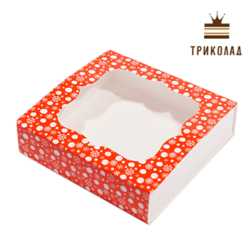 Коробка червона з фігурним вікном, 12*12*3 см., 3 шт.
