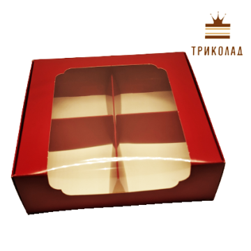 Коробка для десертів з вікном червона 200*200*60 см, VP, 3 шт