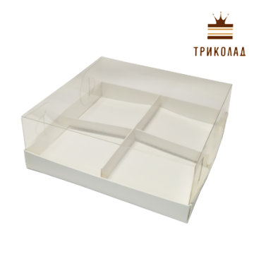 Коробка для мусових тістечок, біла з прозорою кришкою + вставка 176х176х60 мм, Cbox, 3 шт
