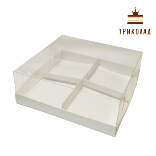 Коробка для мусових тістечок, біла з прозорою кришкою + вставка 176х176х60 мм, Cbox, 3 шт
