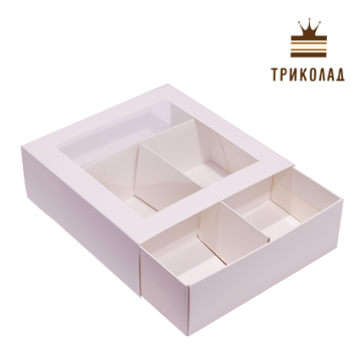 Коробка для десертів Біла з віконцем, 16*16*5,5 см., РП, 3 шт.