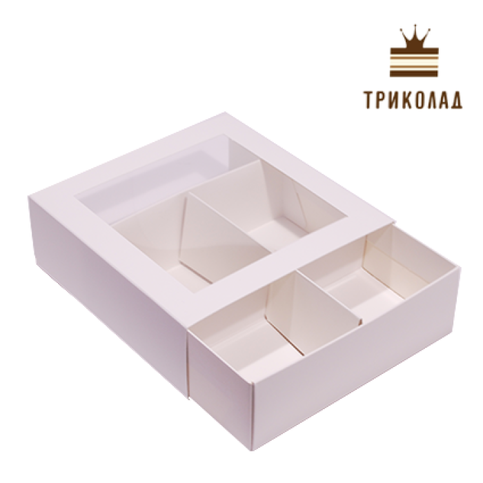 Коробка для десертів Біла з віконцем, 16*16*5,5 см., РП, 3 шт.