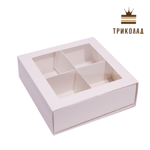 Коробка для десертів Біла з віконцем, 16*16*5,5 см., РП, 3 шт.