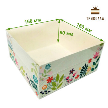 Подих весни. Коробка для десертів з прозорою кришкою 160 х 160 х 80 мм, VTP, 3 шт.