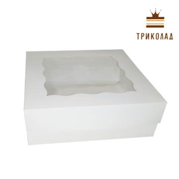 Коробка для зефіру та еклерів 15*15*5 см, біла, вікно-хвиля, Cbox, 3 шт