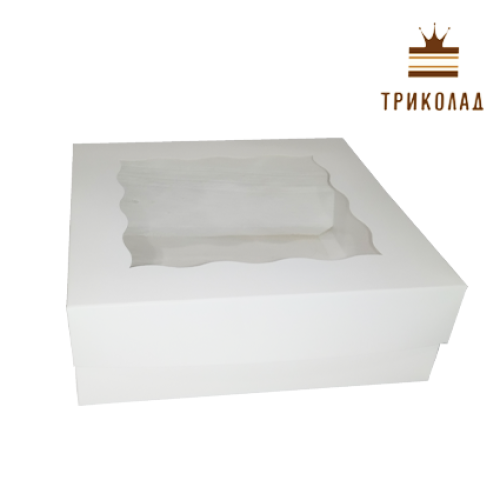 Коробка для зефіру та еклерів 15*15*5 см, біла, вікно-хвиля, Cbox, 3 шт