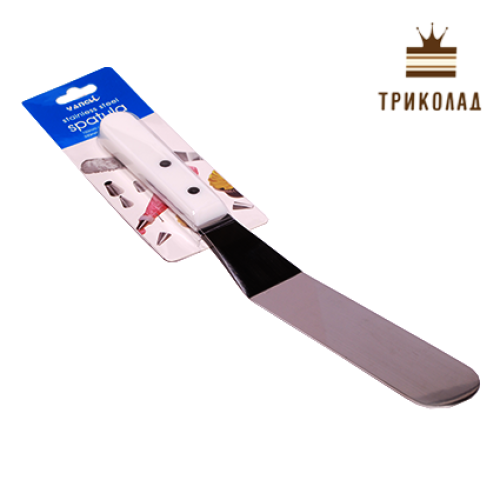 Шпатель з вигином, довжина робочої поверхні 19 см, біла ручка, Китай, 1 шт