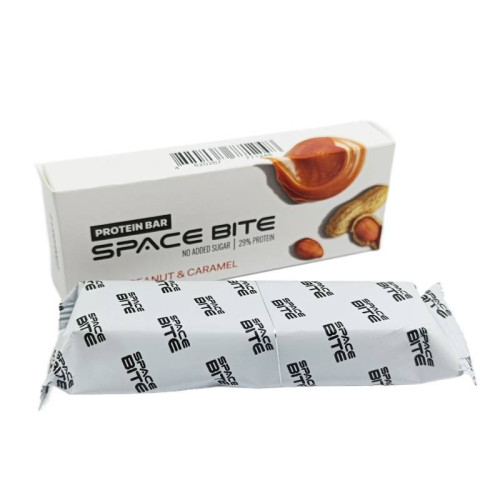 Арахіс-карамель. Батончик протеїновий SPACE BITE в молочному шоколаді 45 г, 1 шт.