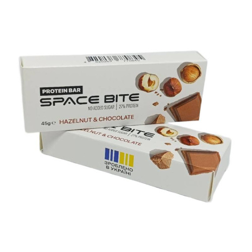 Шоколад-лісовий горіх. Батончик протеїновий SPACE BITE в молочному шоколаді 45 г, 1 шт. 