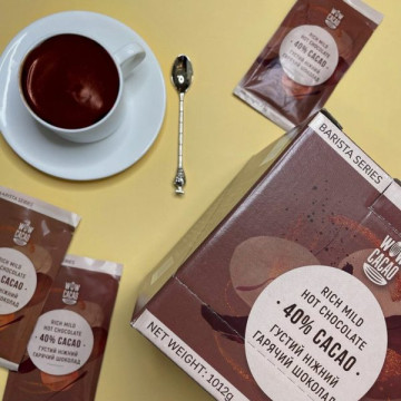 Густий ніжний гарячий шоколад 40% какао, швидкорозчинний напій 23 г, Wow Cacao, Україна, саше 1 шт