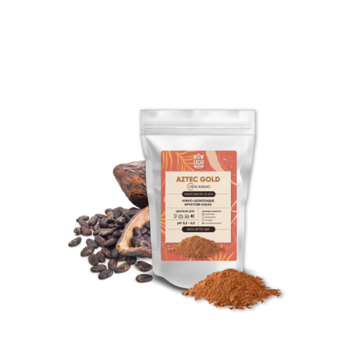 Какао порошок AZTEC GOLD TM WOW Cacao натуральний неалкалізований (22-24% какао-масла), 250г Какао порошок AZTEC GOLD TM WOW Cacao натуральний неалкалізований (22-24% какао-масла), 250г