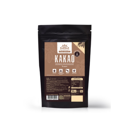 Порошок какао, алкализованный, 1% жиру, Barry Callebaut 200 г (завод. упак.)
