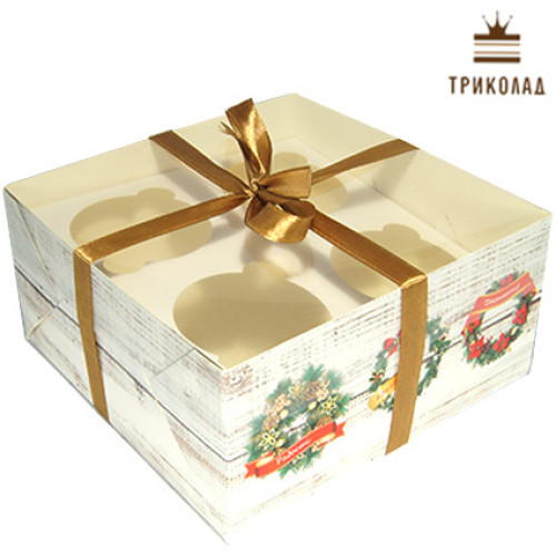 Коробка на 4 кекси 16*16*8 см 