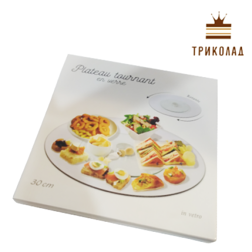 Підставка для торту низька, скляна, поворотна, d 30 см, з малюнком МИКС, BR