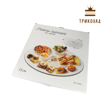 Підставка для торту низька скляна, поворотна, d 35 см, МІКС, BR