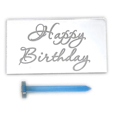 Топер боковий Happy Birthday дзеркальний срібний прямокутний 90 х 50 мм