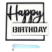 Топер боковий Happy Birthday срібний трафарет на чорному квадраті 90 х 90 мм