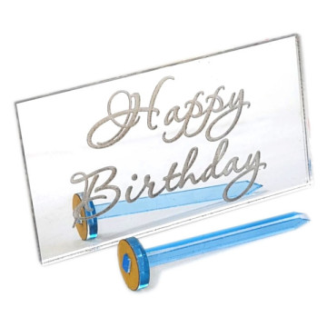Топер боковий Happy Birthday дзеркальний срібний прямокутний 90 х 50 мм
