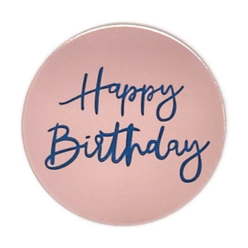 Happy Birthday. Топер диск рожевий пластиковий боковий (D=50 мм) Україна, 1 шт.