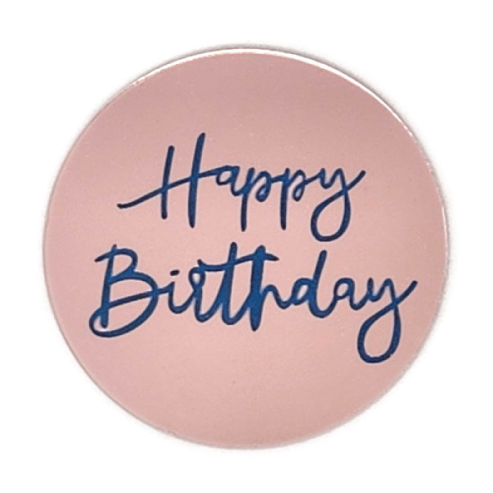 Happy Birthday. Топер диск рожевий пластиковий боковий (D=50 мм) Україна, 1 шт. Happy Birthday. Топер диск рожевий пластиковий боковий (D=50 мм) Україна, 1 шт.