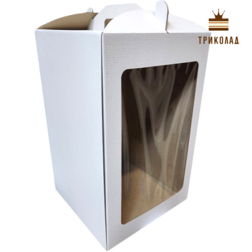 Коробка для торта 250 x 250 x H400 мм з мікрогофри з вікном, набір 3 шт.