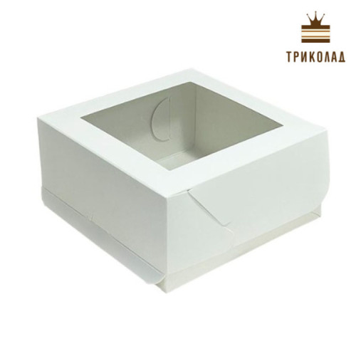 Коробка для бенто-торту 14×14×7 см біла з вікном, Cbox, 3 шт.