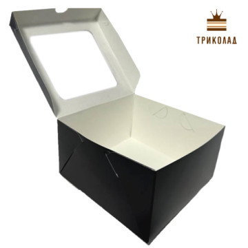 Коробка з вікном чорна для бенто-торта 160 х 160 х h90 мм, LP, Україна, набір 3 шт.