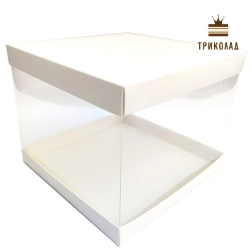 Коробка для торта панорамна біла з прозорими стінками 246 x 246 x 200 мм, LP комплект 3 шт