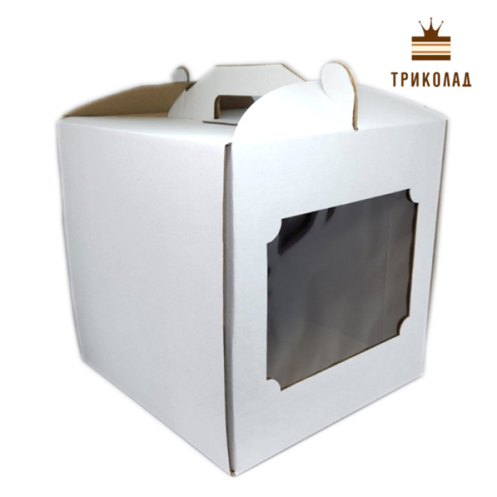 Коробка для торта 250 x 250 x Н250 мм з мікрогофри з вікном, набір 3 шт.