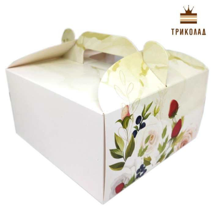 Коробка для торта Квіти 200 x 200 x 110 мм біла з кутовим вікном VTP набір 3 шт. Коробка для торта Квіти 200 x 200 x 110 мм біла з кутовим вікном VTP набір 3 шт.