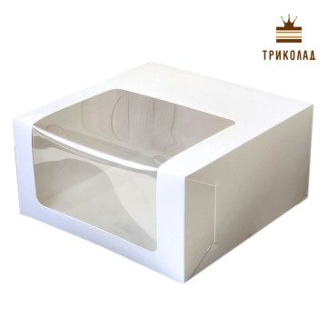 Коробка для торта 300 x 300 x 150 мм біла з кутовим вікном VTP набір 3 шт.