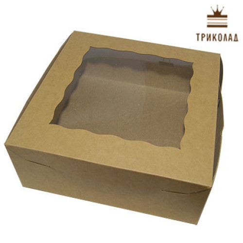 Тортова упаковка з вікном 250*250*100 см, крафт, 3 шт.
